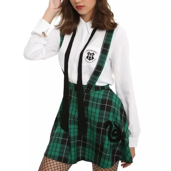 Hot Topic Harry Potter Slytherin Green Plaid Suspender Dress // Skirt Sz XL - Picture 13 of 16